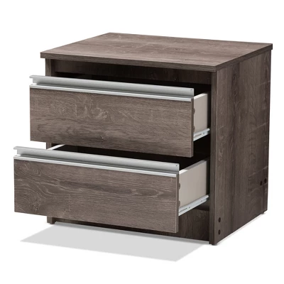 Gallia Modern And Contemporary Oak Finished 2 Drawer Nightstand Brown - Baxton Studio 3 Gallia Modern And Contemporary Oak Finished 2 Drawer Nightstand Brown - Baxton Studio
