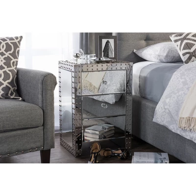 Azura Nightstand Bedside Table Silver - Baxton Studio 3 Azura Nightstand Bedside Table Silver - Baxton Studio