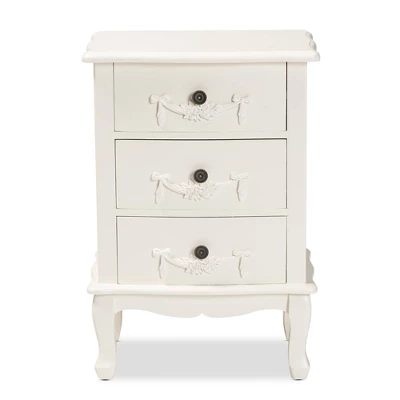 Callen Wood 3 Drawer Nightstand White - Baxton Studio 5 Callen Wood 3 Drawer Nightstand White - Baxton Studio - Image 3