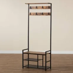 Edan Wood And Metal Freestanding Coat Hanger Walnut Brown/Black - Baxton Studio -Baxton Studio GUEST 1762ef6d 44e5 42c6 b6a4 101092e220d2