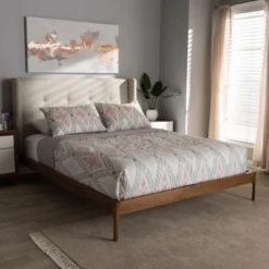 Brooklyn Mid Century Modern Walnut Wood Fabric Upholstered Platform Bed Beige - Baxton Studio 17 Brooklyn Mid Century Modern Walnut Wood Fabric Upholstered Platform Bed Beige - Baxton Studio -Baxton Studio GUEST 17aa2621 1306 4148 b467 64c966c9216b