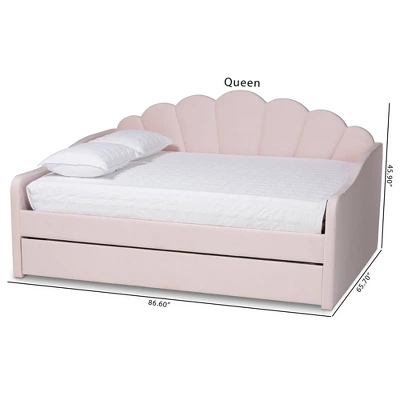 Queen Timila Velvet Fabric Upholstered Daybed With Trundle Light Pink - Baxton Studio 14 Queen Timila Velvet Fabric Upholstered Daybed With Trundle Light Pink - Baxton Studio - Image 12