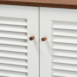 Coolidge 4 Shelf Wood Shoe Cabinet White/Walnut - Baxton Studio -Baxton Studio GUEST 18091c0f ab86 4312 b659 061e757a933f