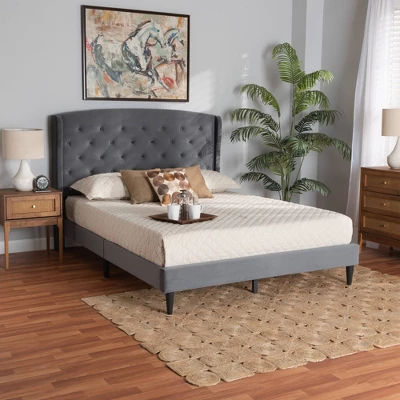 Joanna Velvet Fabric Upholstered And Wood Platform Bed - Baxton Studio 3 Joanna Velvet Fabric Upholstered And Wood Platform Bed - Baxton Studio