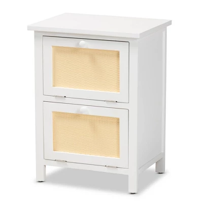 Sariah Wood Rattan 2 Door Nightstand White - Baxton Studio 5 Sariah Wood Rattan 2 Door Nightstand White - Baxton Studio - Image 3