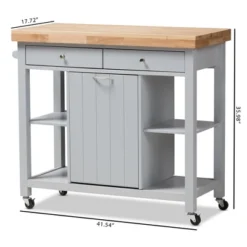 Hayward Coastal And Farmhouse Natural Wood Kitchen Cart White, Light Brown - Baxton Studio -Baxton Studio GUEST 1a195525 4ed5 4559 a99a 1929fb795055