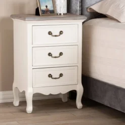 Capucine Two-Tone Natural Whitewashed Oak Finished Wood 3 Drawer Nightstand White - Baxton Studio -Baxton Studio GUEST 1a212c7c 5432 4545 9e33 3364645ea6f7