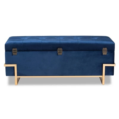 Parker Velvet Upholstered And Metal Storage Ottoman Blue/Gold - Baxton Studio 6 Parker Velvet Upholstered And Metal Storage Ottoman Blue/Gold - Baxton Studio - Image 4