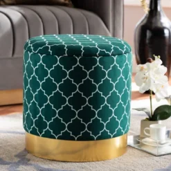Serra Quatrefoil Velvet Upholstered Metal Storage Ottoman - Baxton Studio -Baxton Studio GUEST 1a837d15 e773 41a3 9c14 8bec0d6a4bbc