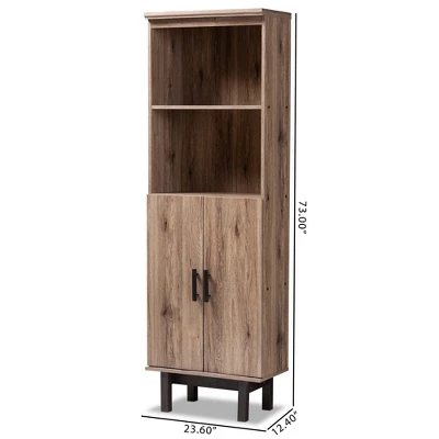 73" 2 Door Arend Two-Tone Wood Bookshelf Brown - Baxton Studio 6 73" 2 Door Arend Two-Tone Wood Bookshelf Brown - Baxton Studio - Image 4