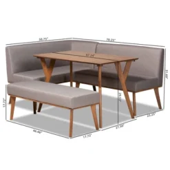 4pc Odessa Mid-Century Modern Fabric Upholstered Wood Dining Nook Set Walnut/Brown - Baxton Studio -Baxton Studio GUEST 1c5af690 abe0 4b00 aacc ac8f3517ef80