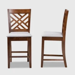 Set Of 2 Caron Fabric Upholstered Wood Counter Height Pub Chair Set Gray/Walnut - Baxton Studio -Baxton Studio GUEST 1d344382 acfc 4df3 9a09 02029943a710