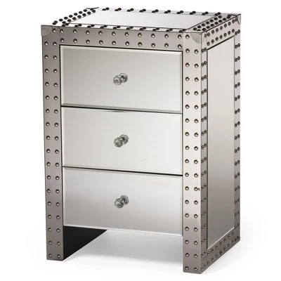 Azura Nightstand Bedside Table Silver - Baxton Studio 4 Azura Nightstand Bedside Table Silver - Baxton Studio - Image 2