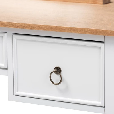 3 Drawer Sylvie Wood Vanity Table With Mirror White - Baxton Studio 6 3 Drawer Sylvie Wood Vanity Table With Mirror White - Baxton Studio - Image 4