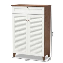Coolidge 5 Shelf Wood Shoe Cabinet With Drawer White/Walnut - Baxton Studio -Baxton Studio GUEST 1e14e481 c016 4bd6 b8d4 52e63f6e5f29