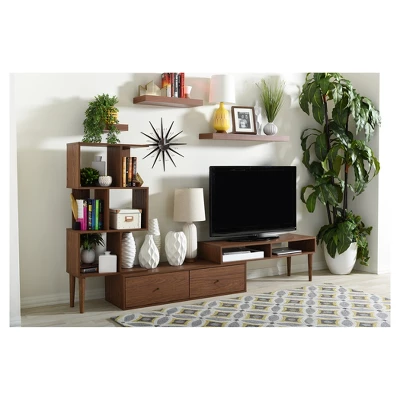 Haversham Mid-Century Retro Modern Display TV Stand For TVs Up To 60" Walnut Brown - Baxton Studio 6 Haversham Mid-Century Retro Modern Display TV Stand For TVs Up To 60" Walnut Brown - Baxton Studio - Image 4