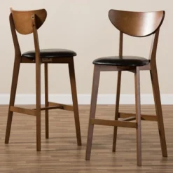 Set Of 2 Eline Mid-Century Modern Walnut Finished Wood Faux Leather Upholstered Barstools Black - Baxton Studio -Baxton Studio GUEST 1f4abcb3 f1ce 4892 907d 6652f9e03e2c