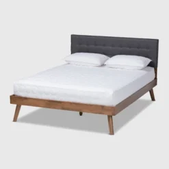 Devan Fabric Upholstered Walnut Finished Platform Bed - Baxton Studio -Baxton Studio GUEST 1f7539ee 4401 421f 8c56 4785bec03f65