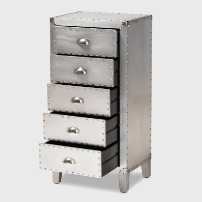 Carrel Metal 5 Drawer Accent Chest Silver - Baxton Studio 3 Carrel Metal 5 Drawer Accent Chest Silver - Baxton Studio
