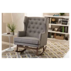 Iona Mid - Century Retro Modern Fabric Upholstered Button - Tufted Wingback Rocking Chair - Gray - Baxton Studio -Baxton Studio GUEST 208e9df6 19fc 4b97 8b40 0d02564693f6