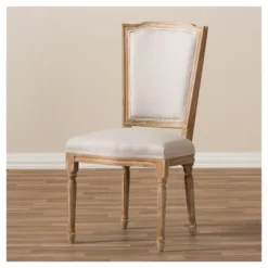 Cadencia French Vintage Cottage Weathered Oak Wood Finish And Fabric Upholstered Dining Side Chair - Beige - Baxton Studio -Baxton Studio GUEST 20bf4bc7 2ba4 47c6 9767 61007868b903