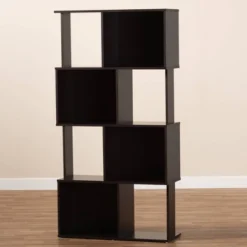 61.42" Riva Geometric Wood Bookshelf Dark Brown - Baxton Studio -Baxton Studio GUEST 214bc967 69ee 4360 bd76 0a5f5597dc21
