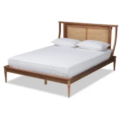 Jamila Wood And Synthetic Rattan Platform Bed Walnut Brown - Baxton Studio -Baxton Studio GUEST 218ccb7e 382b 4711 9453 d1156b8235ec