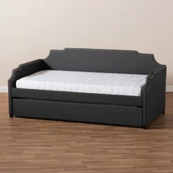 Twin Ally Fabric Upholstered Sofa Daybed With Roll Out Trundle Guest Bed Dark Gray - Baxton Studio -Baxton Studio GUEST 22564ee2 9cf9 4172 971d c6bef7bab970