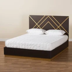 Queen Arcelia Two-Tone Wood Platform Bed Walnut Brown/Gold - Baxton Studio -Baxton Studio GUEST 232a3a2c ccb2 4f84 89ed bd999287e016