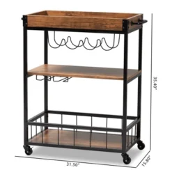 Cerne Oak And Finished Mobile Metal Bar Cart With Wine Bottle Rack Brown - Baxton Studio -Baxton Studio GUEST 23852120 e3f0 4275 b03e 8fb5cb87f867