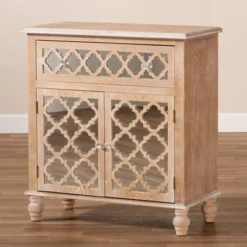1 Drawer Leah Mirrored Storage Cabinet Whitewashed Brown - Baxton Studio -Baxton Studio GUEST 239e1f4b 8363 45d9 99dd 4add549ada70