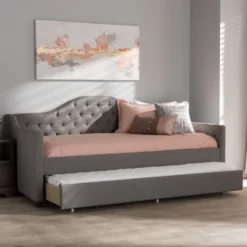 Twin Perry Modern And Contemporary Fabric Daybed With Trundle Light Gray - Baxton Studio -Baxton Studio GUEST 23e87cb6 4503 4267 bff9 5fe77f597fa5