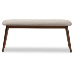 Flora Mid-Century Modern Light Gray Fabric & Oak Medium Brown Finishing Wood Dining Bench - Baxton Studio