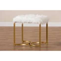 Gwyn Glam And Luxe Faux Fur Upholstered And Metal Ottoman White/Gold - Baxton Studio -Baxton Studio GUEST 254bdc79 dadc 44e3 b1f2 cc9b3b7a3aec