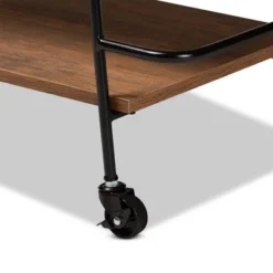 Small Bernard Rustic Industrial Metal And Wood 3 Tier Mobile Wine Bar Cart Black/Walnut - Baxton Studio -Baxton Studio GUEST 255e5a85 770c 457a b152 50b1f2961245