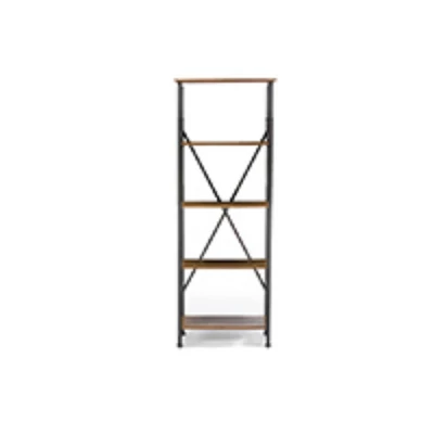 74.25" Lancashire Wood & Metal Bookcase Brown - Baxton Studio 4 74.25" Lancashire Wood & Metal Bookcase Brown - Baxton Studio - Image 2