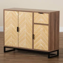 Josephine Two-Tone Wood And Metal 3 Door Sideboard Walnut Brown/White/Black - Baxton Studio -Baxton Studio GUEST 258e72ae 483f 4d02 9bbd bd400b668e7a