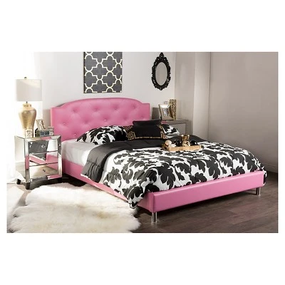 Queen Canterbury Modern And Contemporary Faux Leather Platform Bed Hot Pink - Baxton Studio 6 Queen Canterbury Modern And Contemporary Faux Leather Platform Bed Hot Pink - Baxton Studio - Image 4