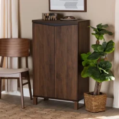 Talon Two-Tone Wood 2 Door Shoe Storage Cabinet Walnut Brown/Dark Gray - Baxton Studio -Baxton Studio GUEST 25c31e91 fe1f 4aba 9c74 f536e5d3a454