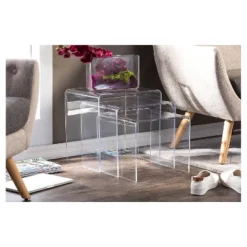 3pc Acrylic Nesting Table Set Display Stands - Baxton Studio