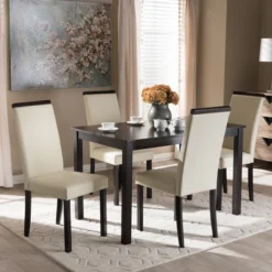 5pc Daveney Modern And Contemporary Espresso Faux Leather Upholstered Dining Set Cream, Dark Brown - Baxton Studio -Baxton Studio GUEST 2611433a 4936 4a30 9f12 ac35d5d91513