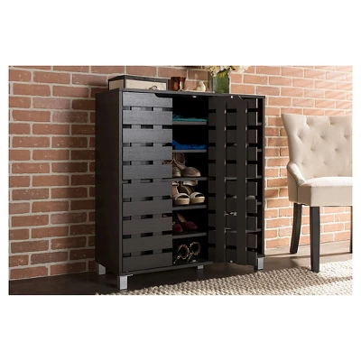 Shirley Modern And Contemporary Wood 2-Door Shoe Cabinet With Open Shelves - Dark Brown - Baxton Studio 7 Shirley Modern And Contemporary Wood 2-Door Shoe Cabinet With Open Shelves - Dark Brown - Baxton Studio - Image 5