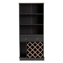Baxton Studio Mattia And Oak Finished Wood Wine Cabinet Gray/Brown - BaxtonStudio -Baxton Studio GUEST 2662d0e5 9ed6 47b0 99f5 57d236edf8d7