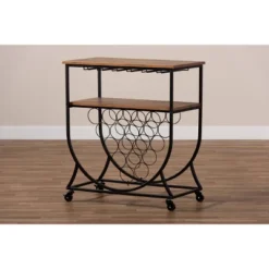 Dania Antique Vintage Industrial Metal And Wood Mobile Wine Bar Cart Black/Walnut - Baxton Studio 15 Dania Antique Vintage Industrial Metal And Wood Mobile Wine Bar Cart Black/Walnut - Baxton Studio -Baxton Studio GUEST 267fdb9b e323 446f 973f 561cf8ee4181