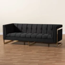Ambra Velvet Upholstered And Button Tufted Sofa Black/Gold - Baxton Studio -Baxton Studio GUEST 269a8410 3143 4272 ae90 3193fe8a8e6f