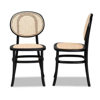 2pc Garold Woven Rattan And Wood Cane Dining Chair Set - Baxton Studio 4 2pc Garold Woven Rattan And Wood Cane Dining Chair Set - Baxton Studio - Image 2