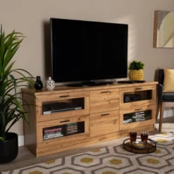 Adelino Wood 2 Drawer TV Stand For TVs Up To 55" Oak Brown/Black - Baxton Studio -Baxton Studio GUEST 271ae5b3 65c3 488c 8b56 4083f23ce5d5
