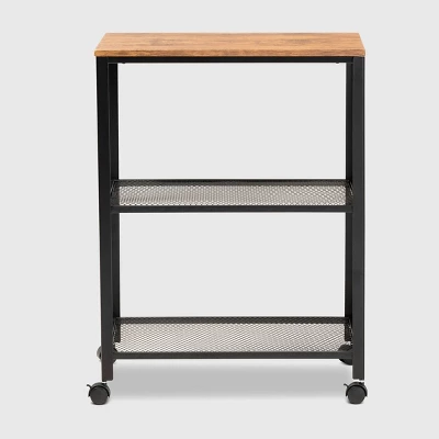 Verna Metal And Wood Kitchen Serving Cart Oak Brown/Black - Baxton Studio 3 Verna Metal And Wood Kitchen Serving Cart Oak Brown/Black - Baxton Studio