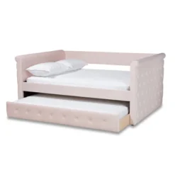 Full Amaya Velvet Daybed With Trundle Pink - Baxton Studio