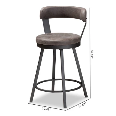 Set Of 2 Arcene Faux Leather Upholstered Pub Counter Height Barstools Gray/Black - Baxton Studio 8 Set Of 2 Arcene Faux Leather Upholstered Pub Counter Height Barstools Gray/Black - Baxton Studio - Image 6